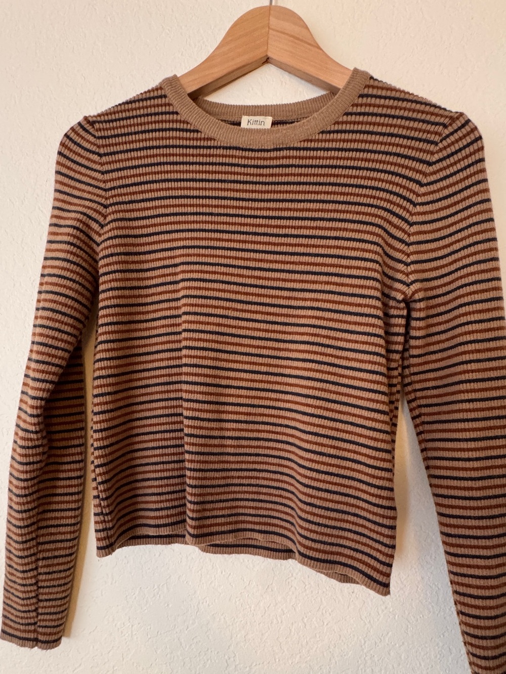 Women’s Striped Crewneck Sweater - Tan & Navy